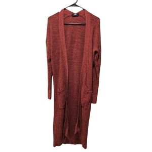 Able Organic Knit Brick Red Full Length Duster Open Cardigan Size Small